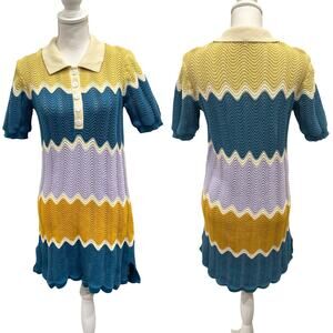 Heartloom x Revolve Laurent Crochet Cover-Up Mini Dress‎ Multicolor Chevron Boho